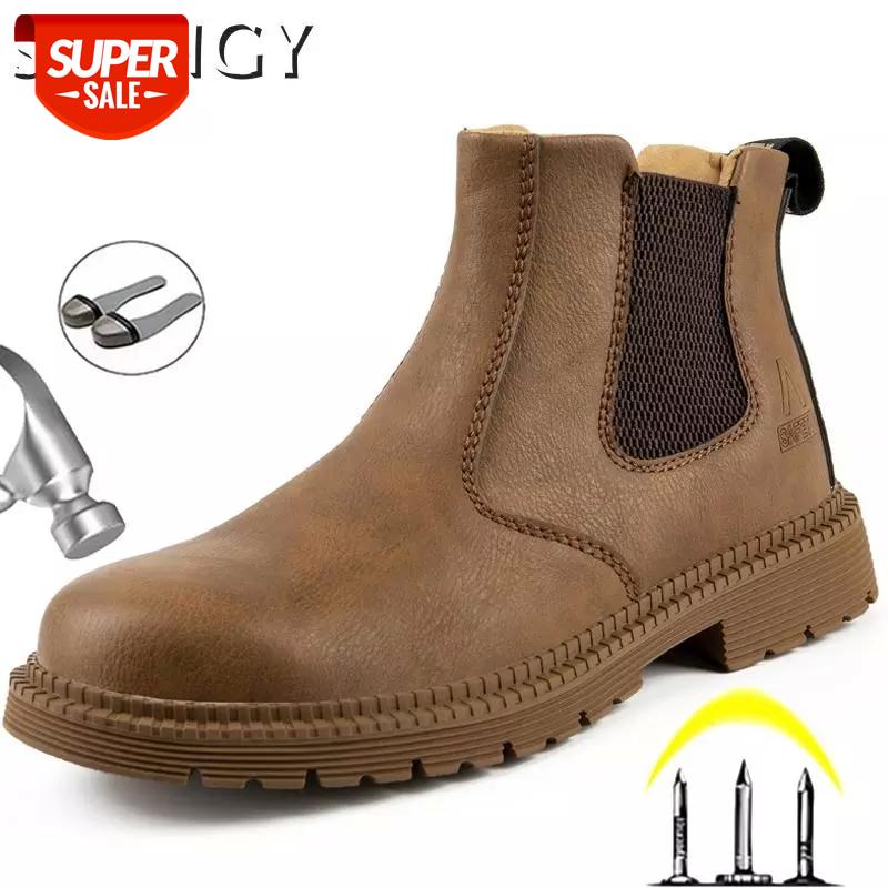 

Winter New Men Safety Shoes Indestructible Puncture-Proof Solid Color Shoes for Males Outdoor Work Casual Ankle Men's Boots #xs9r