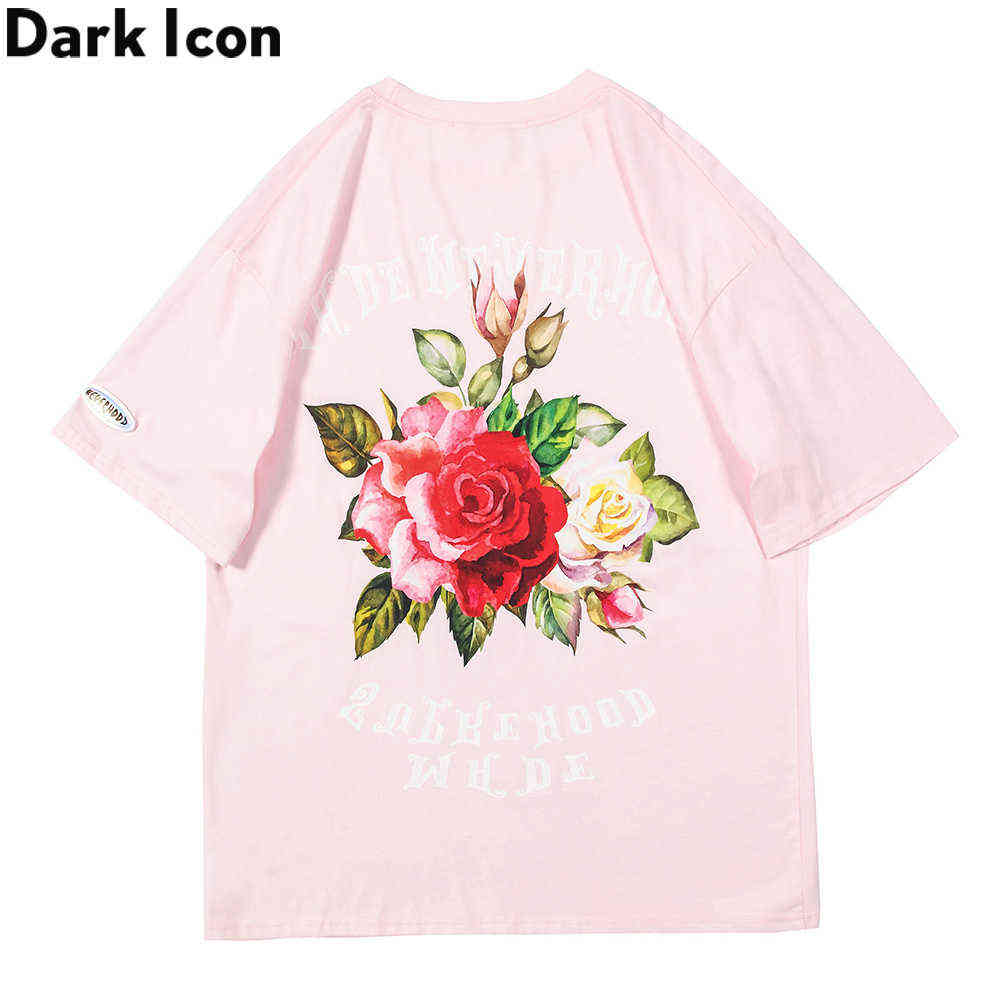 

Floral Printed Streetwear Men Women T-shirt Short Sleeve Summer Arrival Men's Tshirts 210603, Black