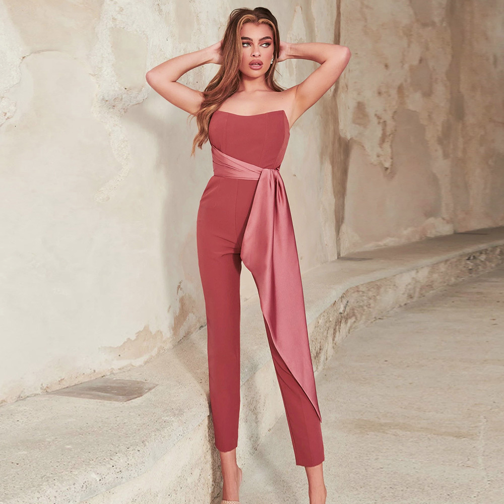 Women&#039;s Jumpsuits & Rompers High Quality Off Shoulder Slim Waist Bandage Women Fashion Sexy Backless Casual Celebrity Evening Part-image-705534784
