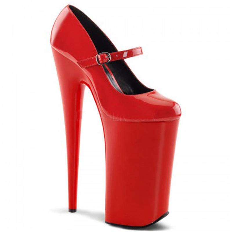

Dress Shoes 2021 Women's 20CM Thin High Heels Sexy Bride Party Patent Leather Buckle Strap Waterproof Classics Wedding For Woman Red, Black