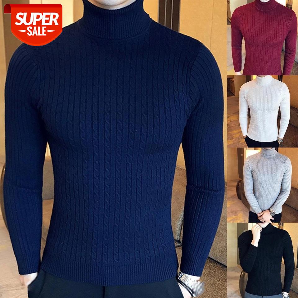 

Men Winter Turtle Neck Long Sleeve Warm Sweater Slim Pullover Twist Knitwear #T44S, White;black