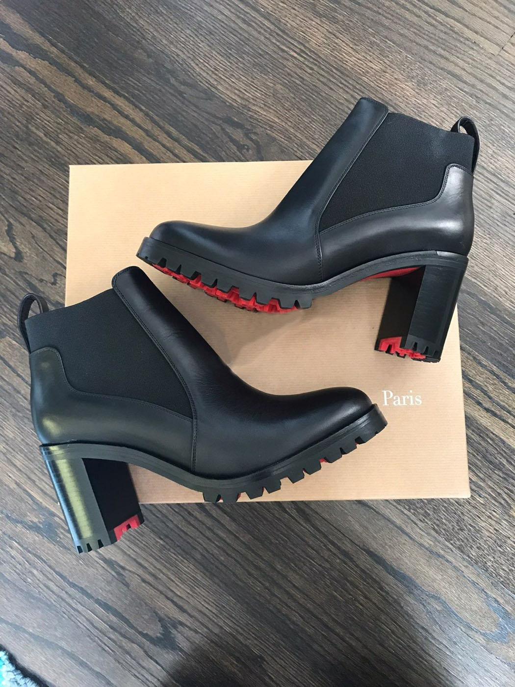 

21s Women Leather boot ankle boots red bottom high heels chunky heeled booty Marchacroche Black Calf Leathers Ankles Booties platform heel rubber soles