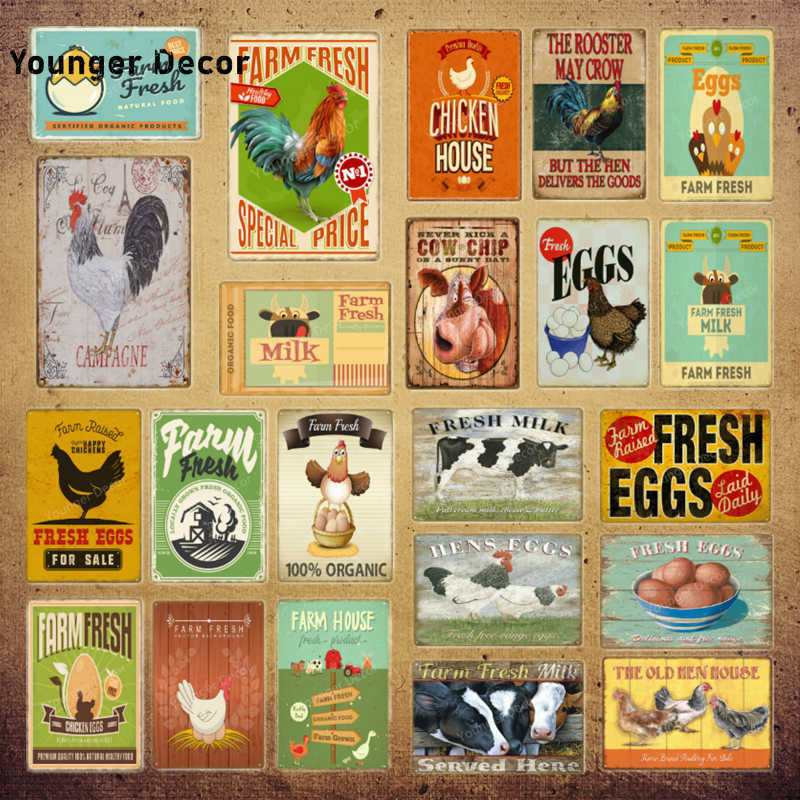 

Fresh Farm Signs Chicken Zone Eggs Vintage Metal Plaque Tin Poster Painting Cow Chip Milk Art Wall Decor For Home Kitchen YI-228