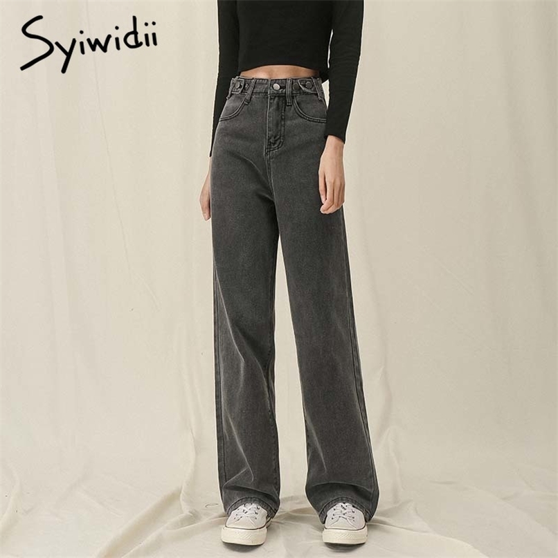 

High Waisted Jeans For Women Denim Joggers Pants Mom Trousers Lace Up Button Full Length Straight Fashion Gray 210607, Sky blue