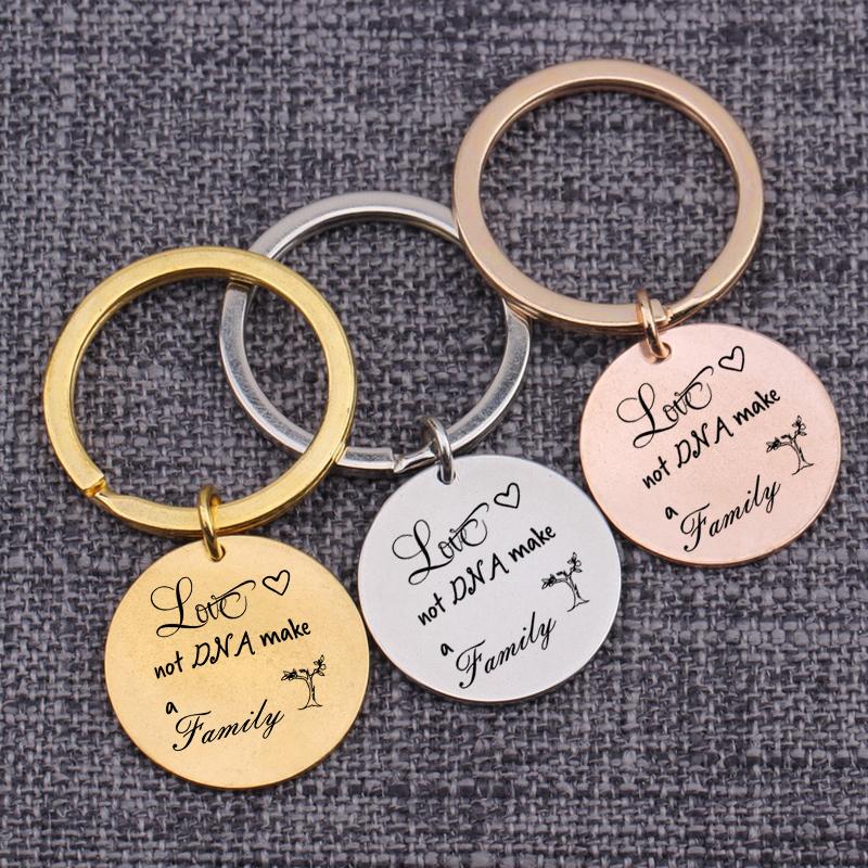 

Keychains Family Gifts Key Tag Love Not DNA Make A Chain Adoption Engraved Jewelry For Stepmom Stepdaddy Gift Bag Ring