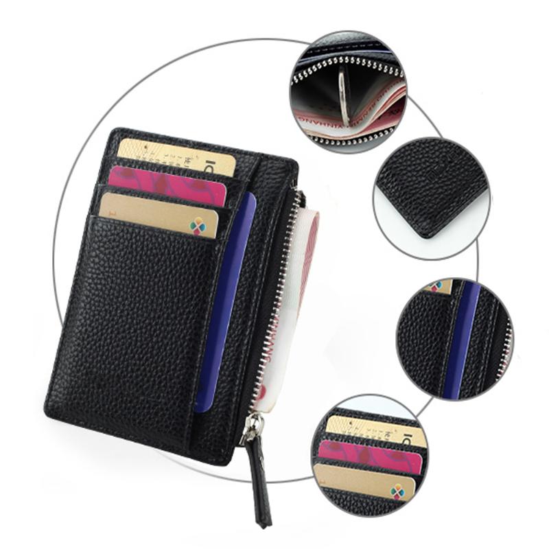 

Card Holders Womens Men Leather Small Mini Wallet Holder Zip Coin Purse Handbag Fashion Multi-layer Purses Slim, Black
