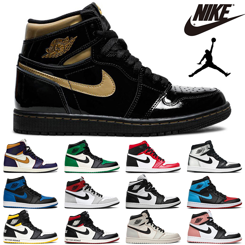 

With Box Original Basketball Shoes Nike Air Jordan 1 Retro High OG Black Metallic Gold men women 1s University Blue Hyper Royal Turbo Green outdoor mens trainer, Court purple