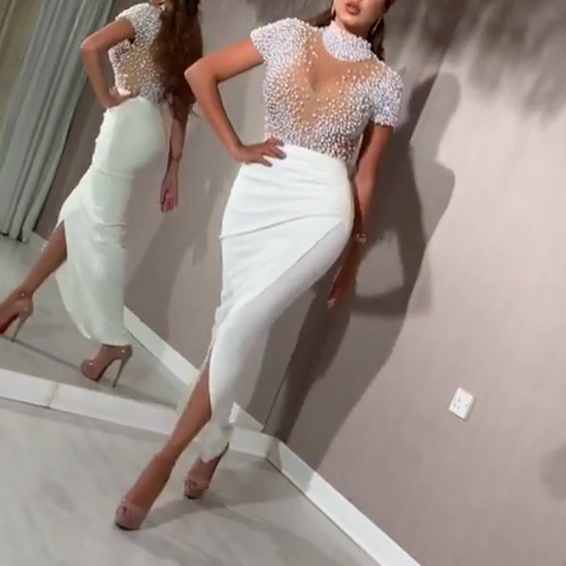 Long Mermaid Prom Dresses 2021 New Sequined Deep V Neck Sweep Strain Illusion Formal Evening Dress Party Gowns Custom Made Plus Size-image-736542011