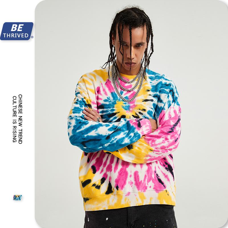 

Men's Hoodies & Sweatshirts Autumn Winter Swirl Multi - Color Tie-dye Coat High Street Round Collar Logo Hoodie