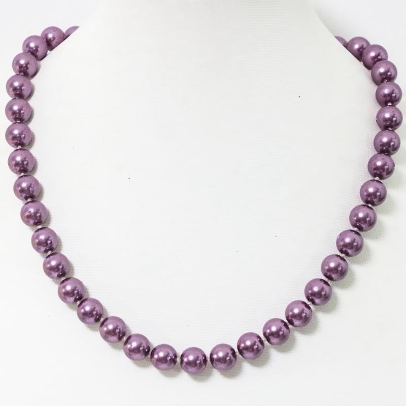 

High Quality Imitation Shell Pearl Violet Purple Round Beads Necklace 8,10,12,14mm Fashion Women Beauty Gift Jewelry 18inchB1643 Chains