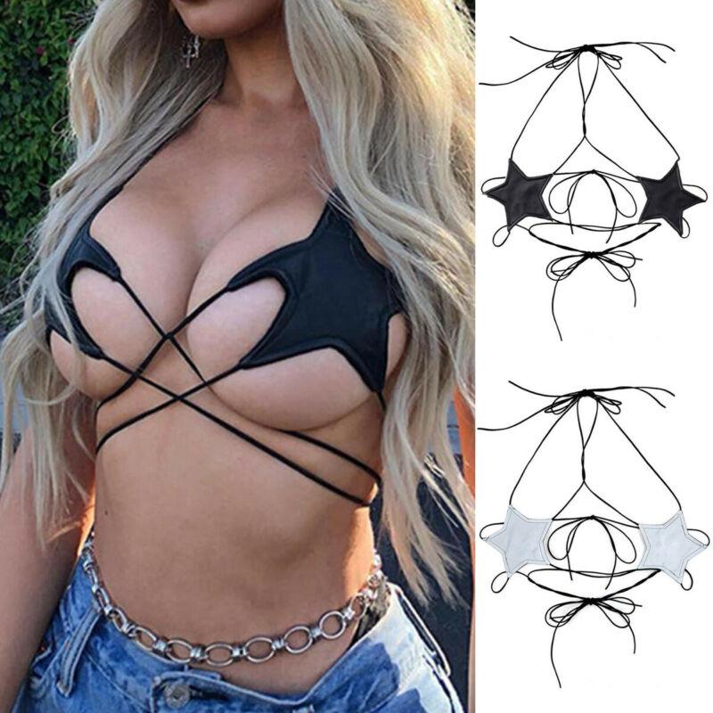 

Women's Tanks & Camis Women 2021 Star Strappy Lace Push Up Bra Bustier Vest Crop Top Bralette Cool Girl DIY Bandage Cross Sexy Tops Streetwe, Black