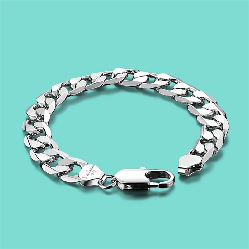 

12mm 925 Round Curb Cuban Chain Bracelet Sterling Silver Jewelry Men's Gift 7-7.9 '' catena