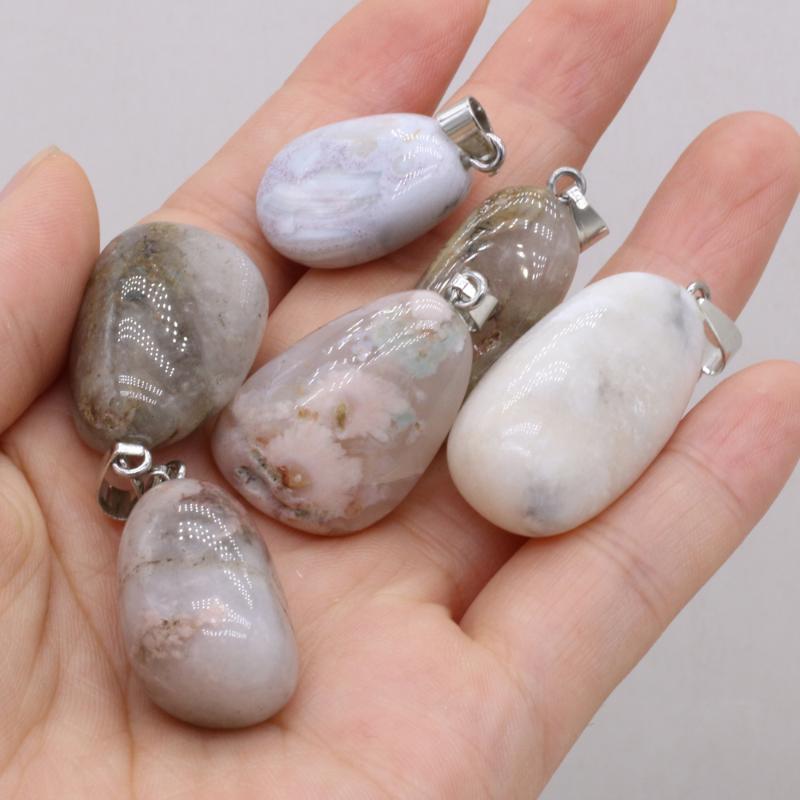 

Charms Pendants For Jewellery Making DIY Necklace Earring Accessories Irregular Natural Stone Cherry Blossom Agate Gifts 1 Pcs, Bronze;silver