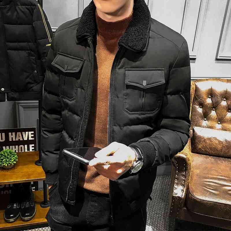 

Men's Down & Parkas Winter men's fashion business casual long sleeve pure cotton wool collar with multiple pockets thickened padded coat G5Oa# A3Z6, 1# shoe box