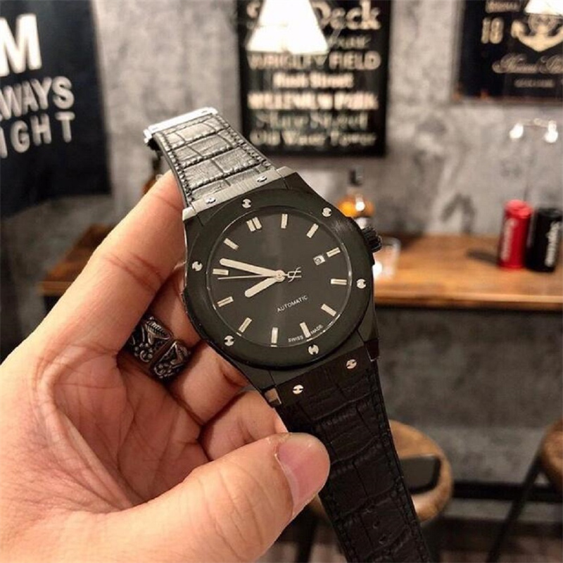 

Mens Wristwatches automatic mechanical luxurywatch classic fusion design gray blue black dial 42 mm tape sapphire calfskin belt movement men, Slivery;brown