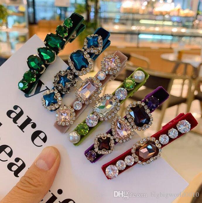 

11 Light Luxury Rhinestones Hair Clips For Women Elegant Velvet Barrettes 6 Colors With Big Zircon Fashion Women Jewelry, Golden;silver