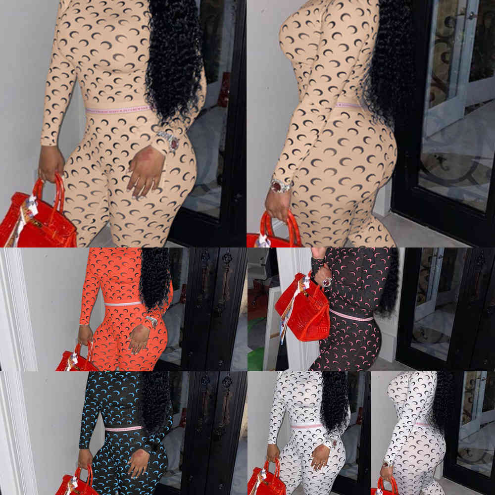 

YICIAY Tracksuit Female Streetwear Moon Print 2Two Piece Set Women Club Outfits Matching Set Long Sleeve Crop Top Leggings Women X0612, Apricot