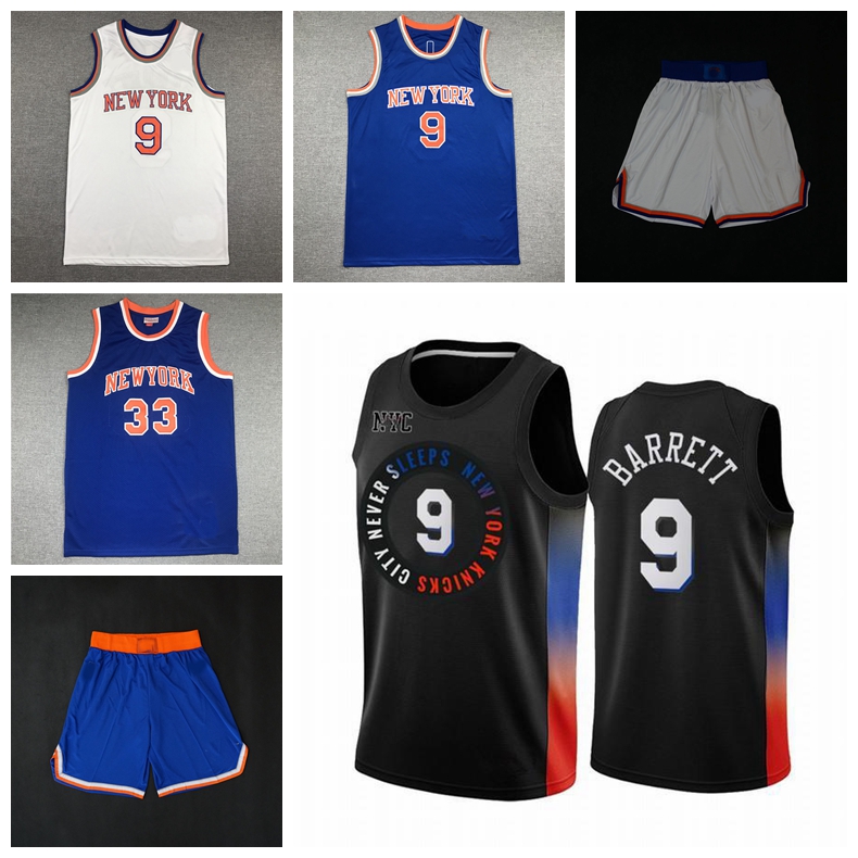 

Basketball Jersey Patrick 33 Ewing Walt 10 Frazier R.J. 9 Barrett 2021 men's size S-XXXL 2022 0115, Black;red