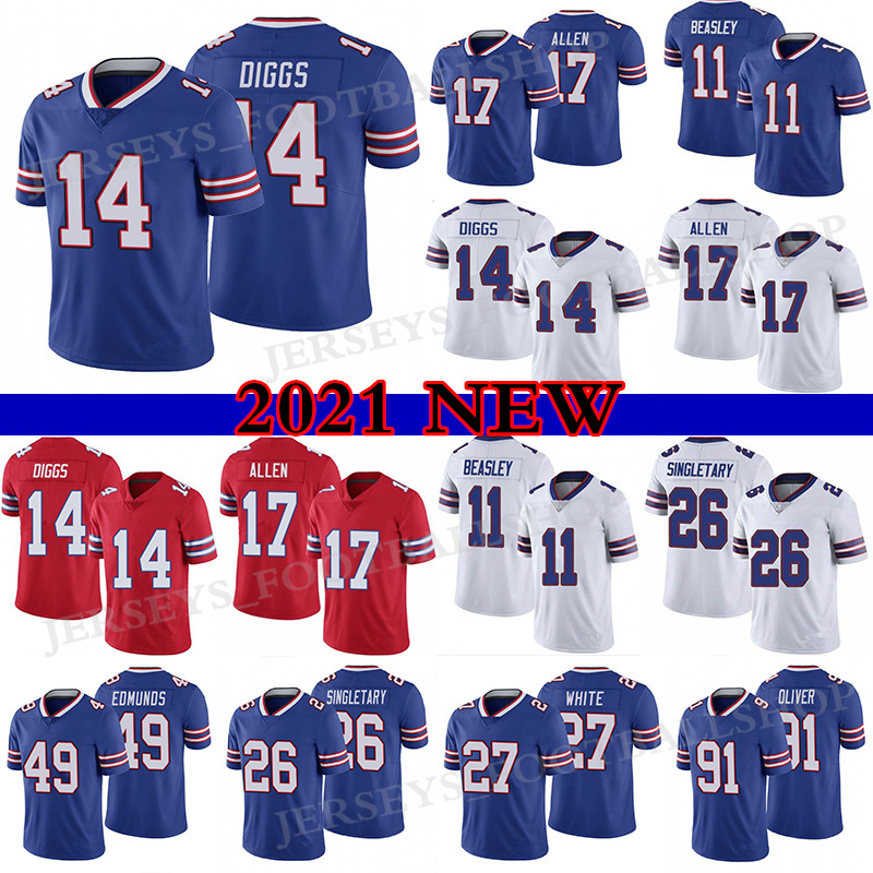 

14 Stefon Diggs 17 Josh Allen Football Jersey 11 Cole Beasley BuffaloBillsDevin Singletary 27 Tre'Davious White Men's Stitched, Blue