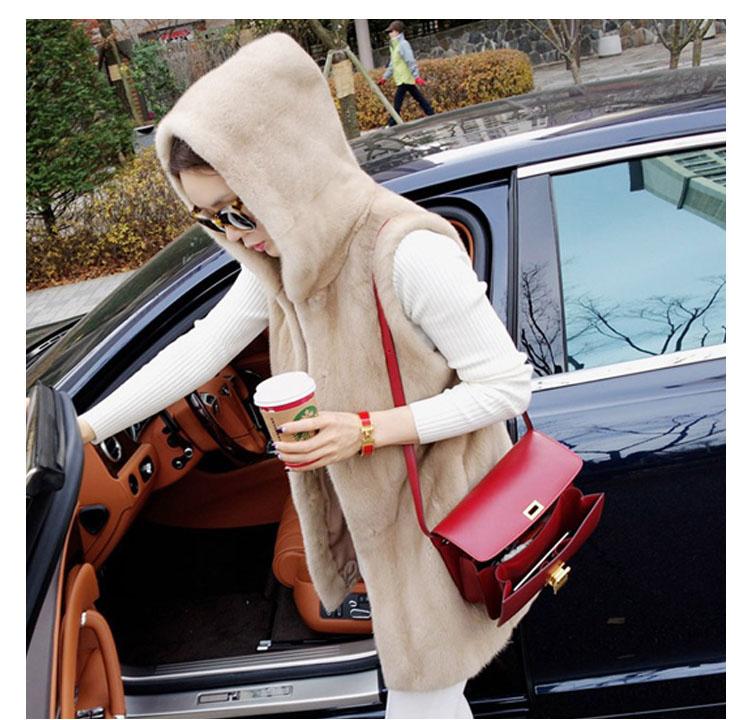 

Women's Fur & Faux Design Autumn Winter Hooded Medium Long Fashion Vest Coat Sleeveless Casacos SMLXLXXL3XL, Black