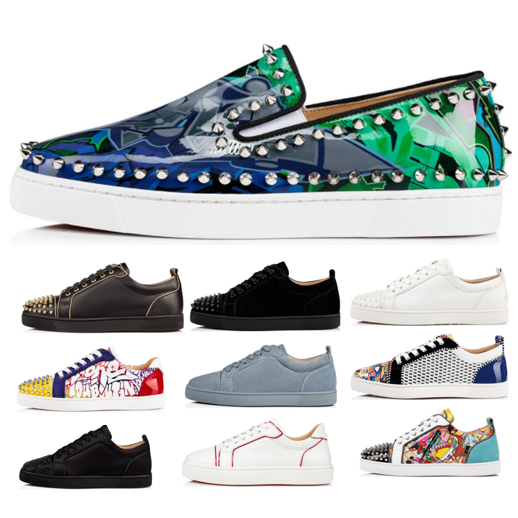 

Red Bottom Casual Shoes High Quality Men Women Rivet Studs Flat Shoe Designer Stylist Couple Fashion Sneakers Brand Suede Patent Leather Trainers, Purple