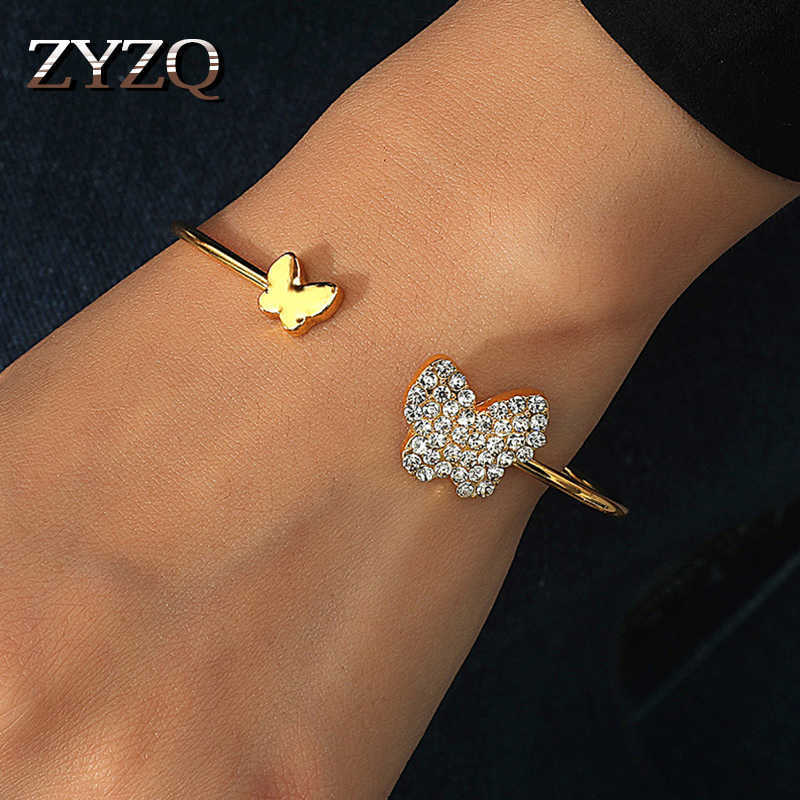 

Zyzq Sweet Rhinestone Butterfly Bangle Fashion Metal Flower Open Bracelet for Women Valentine's Day Jewelry Accessories Q0719