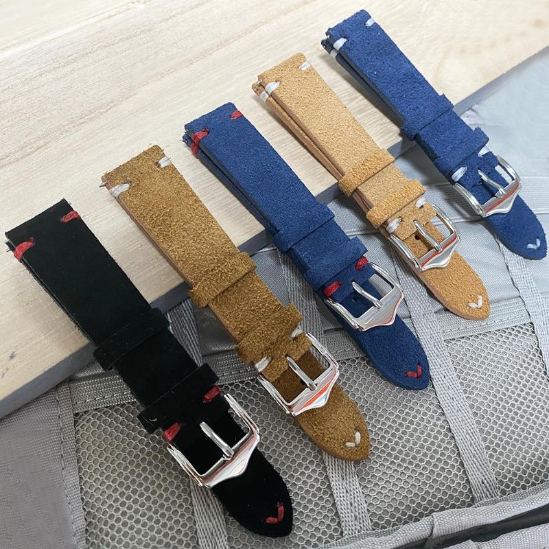 

Watch Bands Suede Leather Vintage Straps Black Blue Watchbands Stitching Wristband Replacement Strap For Accessories 20mm 22mm