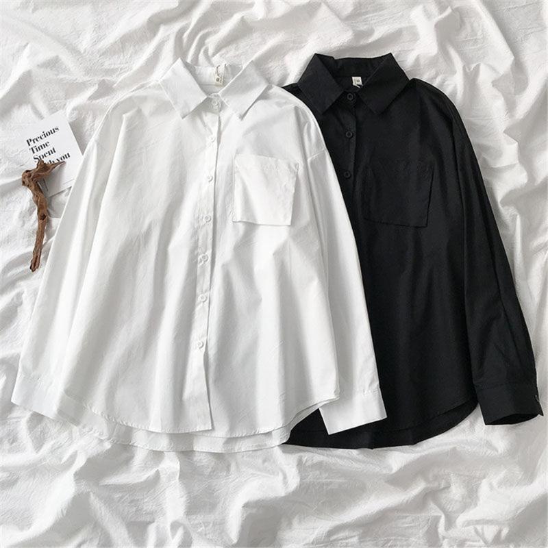 

Women's Blouses & Shirts 2022 Autumn Tops Women Solid Simple All-match Couple Unisex Plus Size 3XL 4XL Womens Classic Students Leisure Daily, White