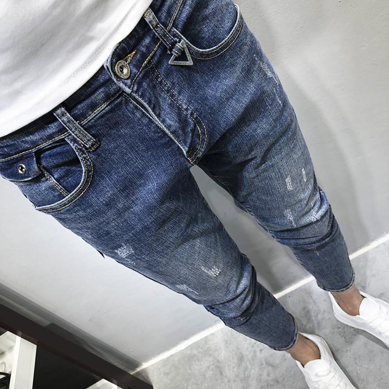 

Men's Pants 2021 Jeans Spring And Autumn Slim Stretch Feet Social Youth Pencil, Blue