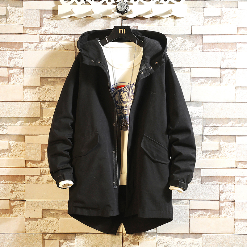 

2021 New Casual Men's Windbreaker Black Jackets Long Trench Coat for Men Spring Autumn Sjby, 036 1