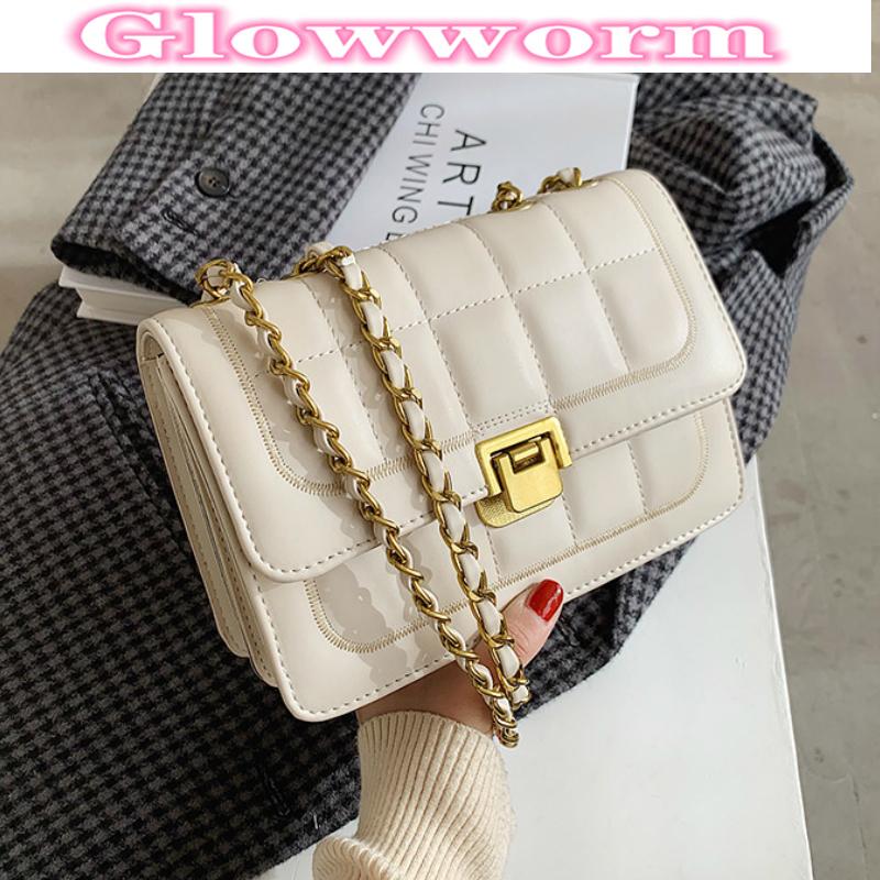

Lattice Square Tote Bag 2021 Fashion New High-quality PU Leather Women's Designer Handbag Chain Shoulder Messenger Bag Purses, Beige