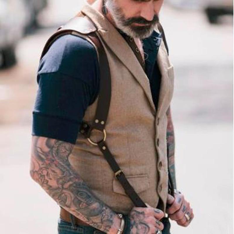 

Bras Sets Thickeness Male Leather Chest Harness Exotic Tops Men Gay Adjustable Belts Punk Rave Costumes, Red;black