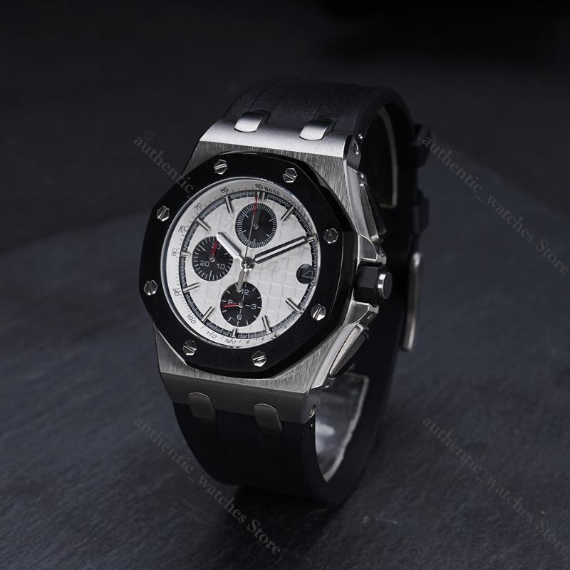

Wristwatches 2022 Top Brand Watch Luxury 42mm Rubber Coated Silver White 25940 100m Quartz Waterproof Clock Relogio Masculino, Slivery;brown