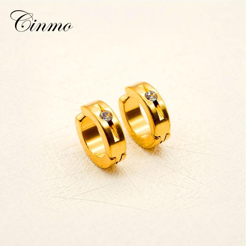 

Cinmo Stainless Steel Gold Hoop Earrings For Men Women Statement Korean Crystal Fake Non Piercing Earrings Wholesale Ear Jewelry