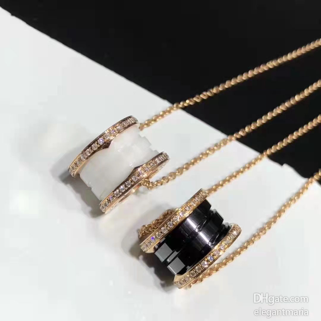 

Jewelry necklace bracelet Black and white ceramics all diamond ring earrings are a classic matching gift for lovers 2 colors, Silver