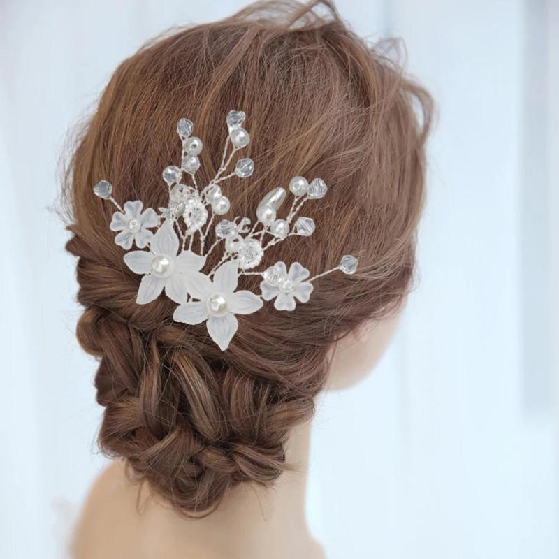 

Hair Clips & Barrettes Frosted Crystal White Flowers Imitation Pearls Comb Handmade Insert Wedding Accessories Bridal, Golden;silver