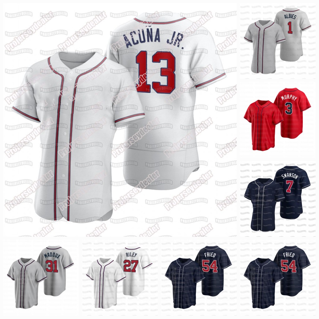 

13 Ronald Acuna Jr. 2021 Jersey Freddie Freeman Marcell Ozuna Eddie Rosario Joc Pederson Ozzie Albies Austin Riley Dansby Swanson Greene Don, Blue;black