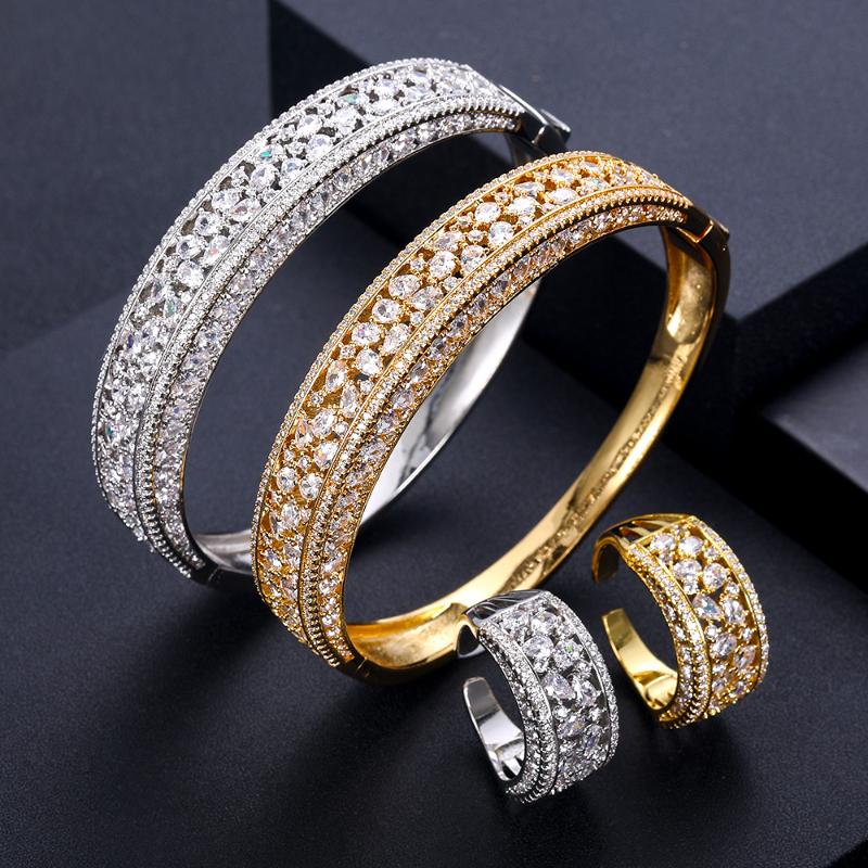 

Earrings & Necklace Jankelly Luxury Unique African Bangle Ring Set Jewelry Sets For Women Wedding Cubic Zircon Crystal CZ Dubai Bridal, Silver