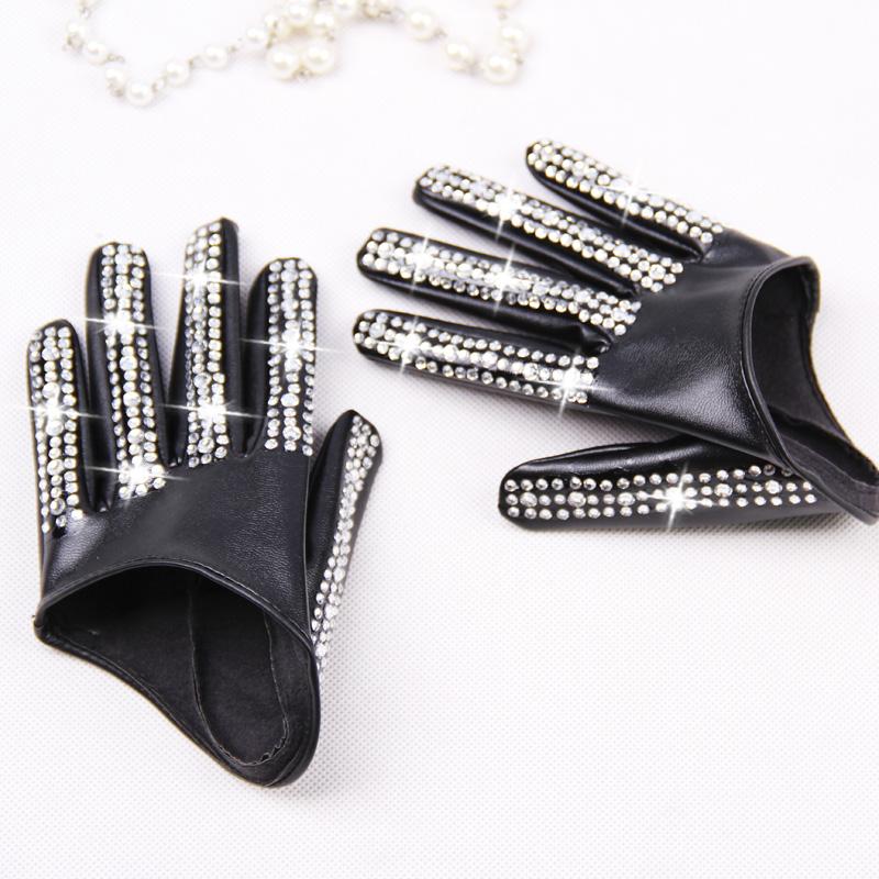 

Fingerless Gloves Women' Fashion Half Palm Lady' Red White Black PU Leather Men' Hip-hop Rhinestone Diy Dancing, Blue;gray