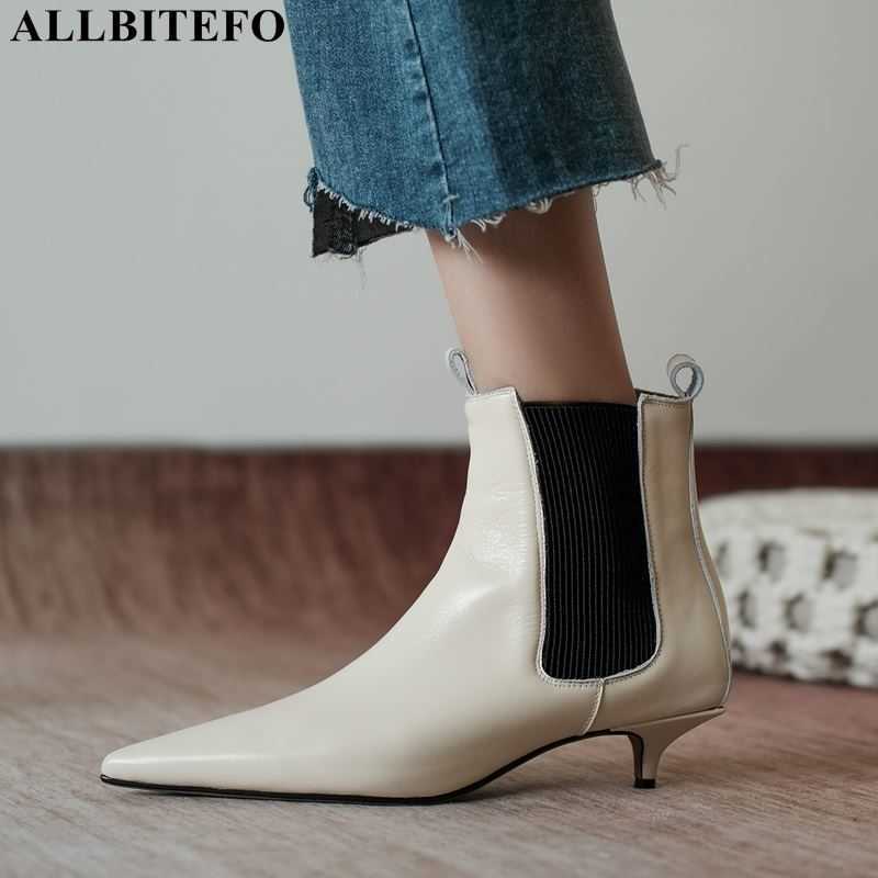 

ALLBITEFO full genuine leather brand high heels women boots women high heel shoes thin heels ankle boots for women girls boots 210611, As picture