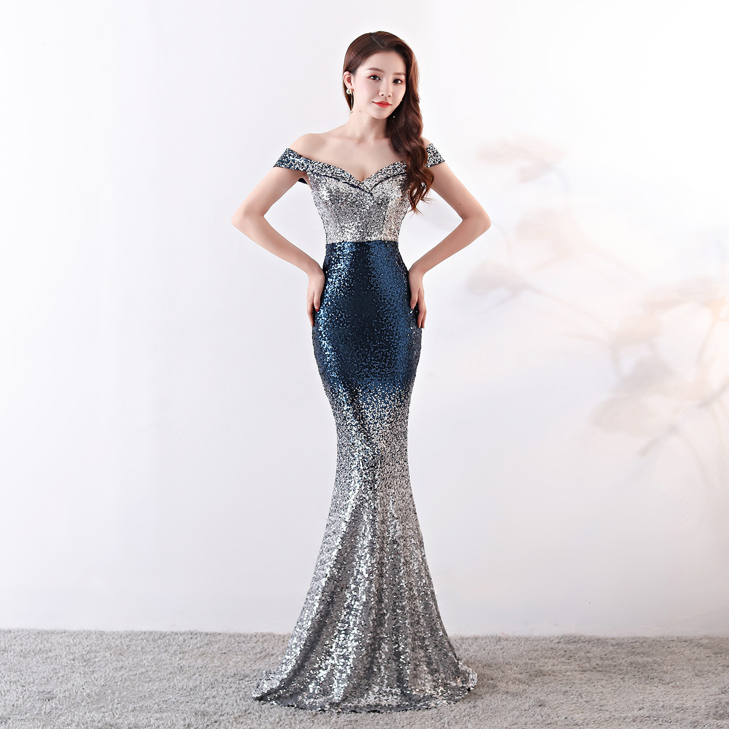 

Women Celebrity Evening Party Vestidos Sexy Off Shoulder Gradient Club Dresses Maxi Mermaid Wedding Dress Gdwr, Burgundy