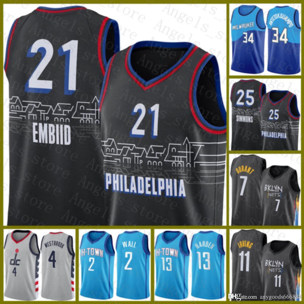 

2020 2021 New basketball Jersey Joel Embiid Philadelphia 76er jersey Kawhi Jayson Kevin Tatum Kyrie Leonard Durant Irving Harden, Black;red