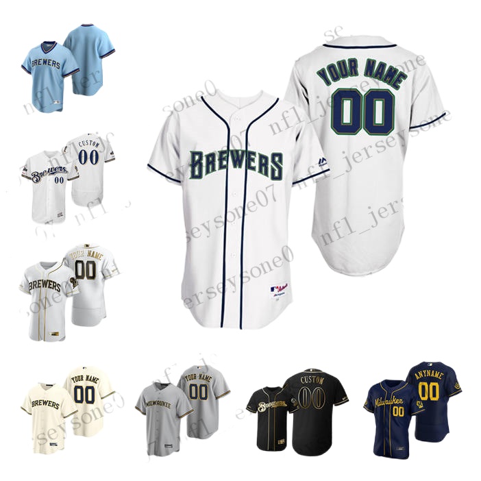 

Custom Mens women youth Milwaukee Brewers blue black grey green white Authentic Weekend 2020 Home Jersey