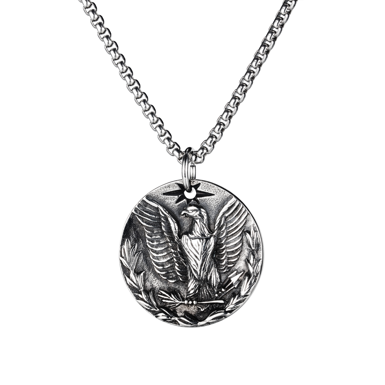 

chain necklaces pendants for mens sliver stainless steel choker round eagle hip pop tag jewelrys to boys loves gifts gx1871, Silver