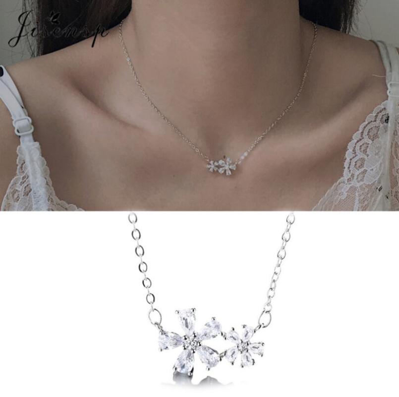 

Pendant Necklaces Jisensp Vintage Romantic Crystal Silver Plated Flowers Necklace Bohemian Jewelry For Women Valentine's Day Gift Bijoux