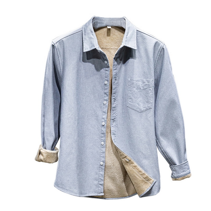 

2021 New Outono e Inverno Novo Alm De Veludo Quente Masculina Marca Confortvel Camisas Para Na Moda Camisa Dos Homens Slidos Riaj, Gray