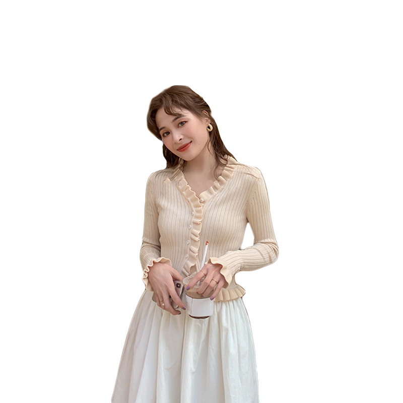 

2021 New Spring Autumn Fashion Sexy v Neck Casual Knitted Cardigan Slim Fit Short Solid Color Sweater Women 5m1b, 04