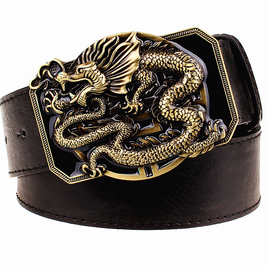 

2021 New Fashion Men's Flying Buckle Belts Golden Dragon Totem Heavy Metal Style Belt Performance Girdle T0z9, Black
