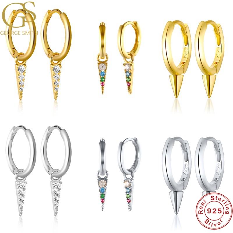 

Hoop & Huggie GS INS Korean Jewellery Simple Geometric Earring 100% S925 Sterling Silver Triangle Pendant Earrings For Women Fine Jewelry