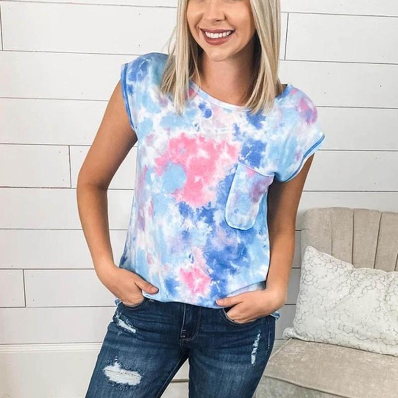 

Women' T-Shirt Summer Female T Shirt Womens Casual Tie-Dye Camo O-Neck Short Sleeve Tee Tops Modis Harajuku Clothing, Blue